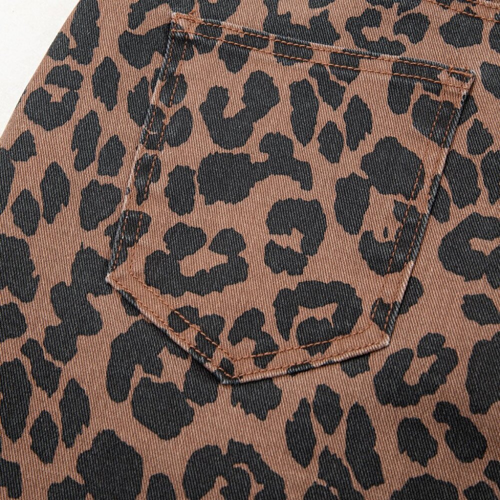 🐆NWT  Brown Leopard Frayed Split Midi Denim Skirt – Chic & Bold! - Picture 7 of 9
